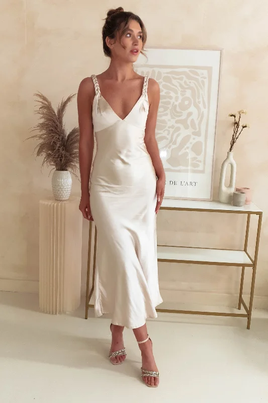 Bethanie Soft Satin Maxi Dress | Champagne Tunics Modern contemporary
