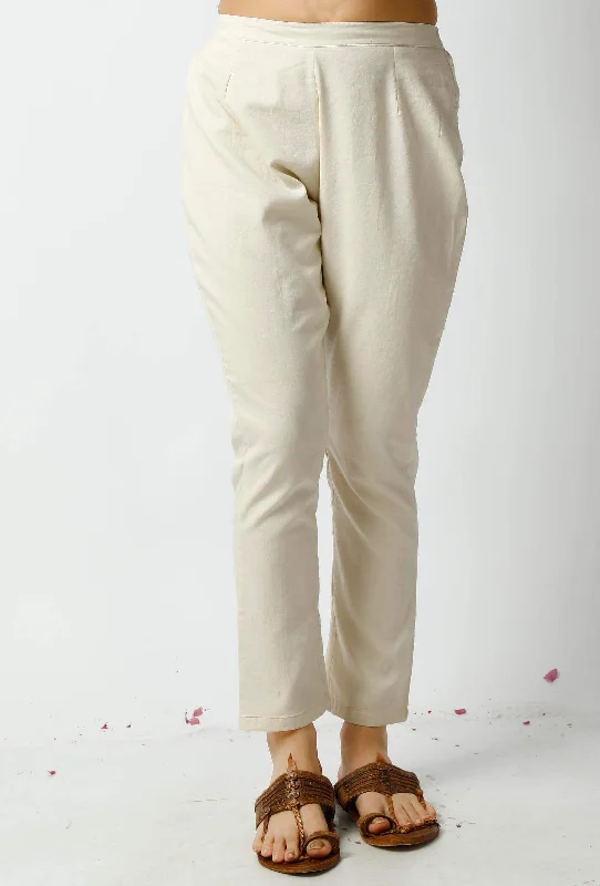 The Icandescent Off White Cotton Pant Classic Pleated Pants