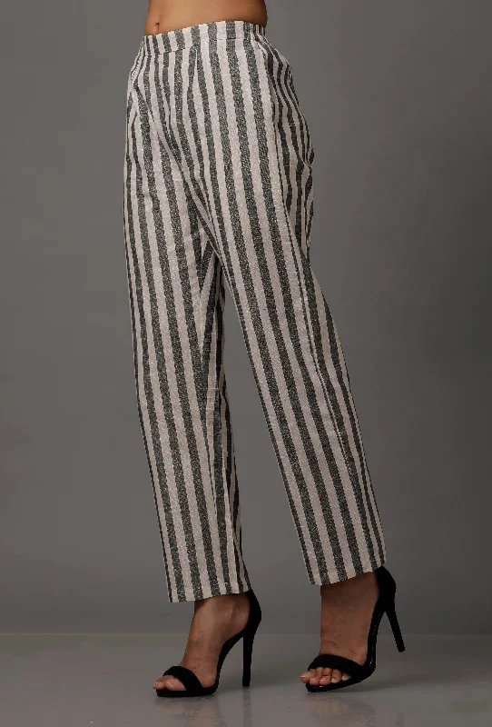 Black and White Stripes Pure Woven Cotton Pants