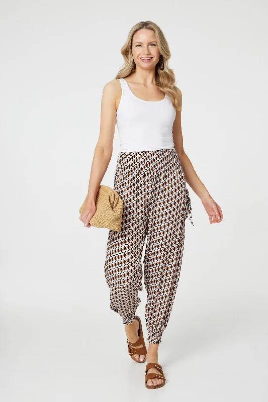 Geo Print High Waist Tassel Harem Pants Trendy Printed Pants