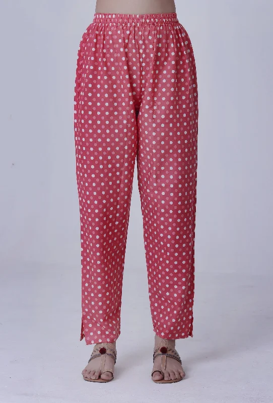 Pink Cotton Pant with White Motif Cozy Lounge Pants