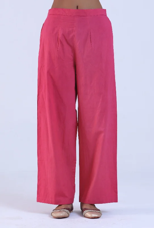 Pink Cotton Women Pant Trendy Wide-Leg Pants