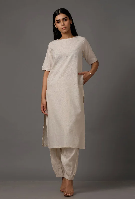 Set of 2: White Pure cotton Kurta with Pants