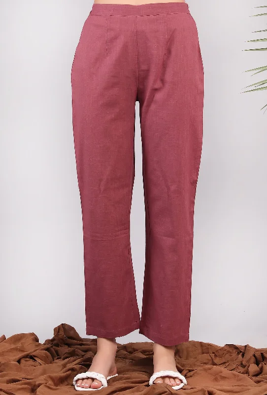 Solid Plum Narrow Cotton Pants