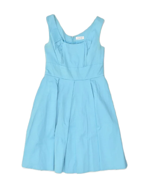 CALVIN KLEIN Womens A-Line Dress UK 10 Small Blue Cotton