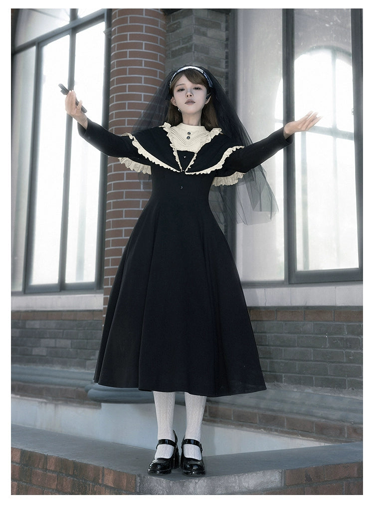 With PUJI~Aria~Gothic Lolita OP Dress Nun Lolita Spring Dress