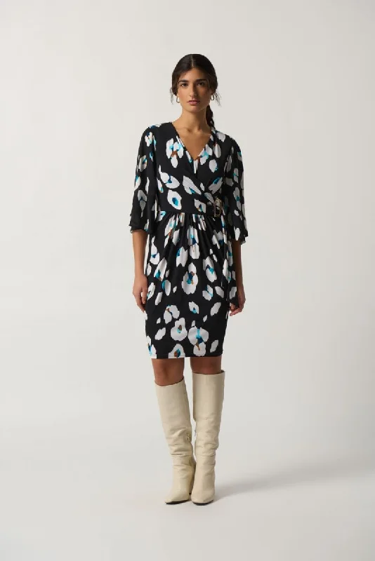 Joseph Ribkoff Black/Multi Animal Print 3/4 Sleeve Sheath Dress 233105