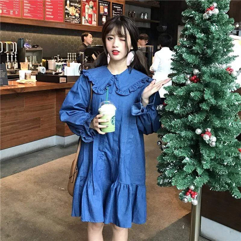 Kawaii Single-breasted Dress With Pleats