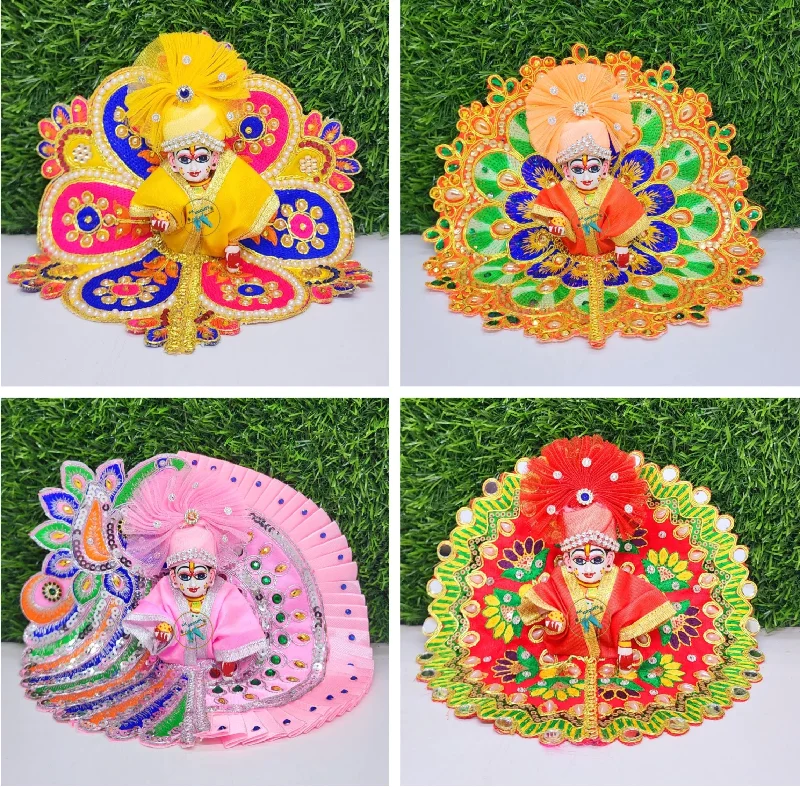 Laddu Gopal Embroidery Dress Combo Pack of 4 [Pagdi not included] (Random Designs)