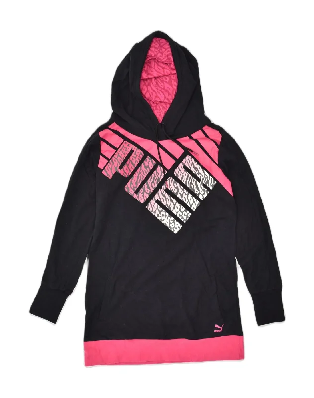 PUMA Womens Graphic Hoodie Dress UK 14 Large Black Cotton