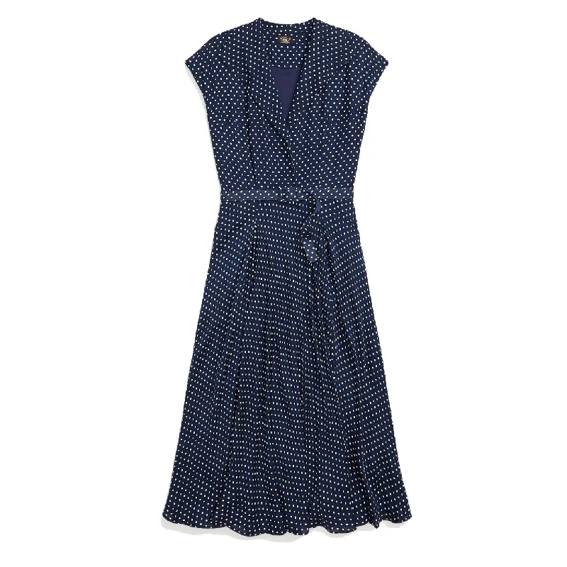 RRL by Ralph Lauren Womens Polka-Dot Silk Georgette Dress Navy / Cream