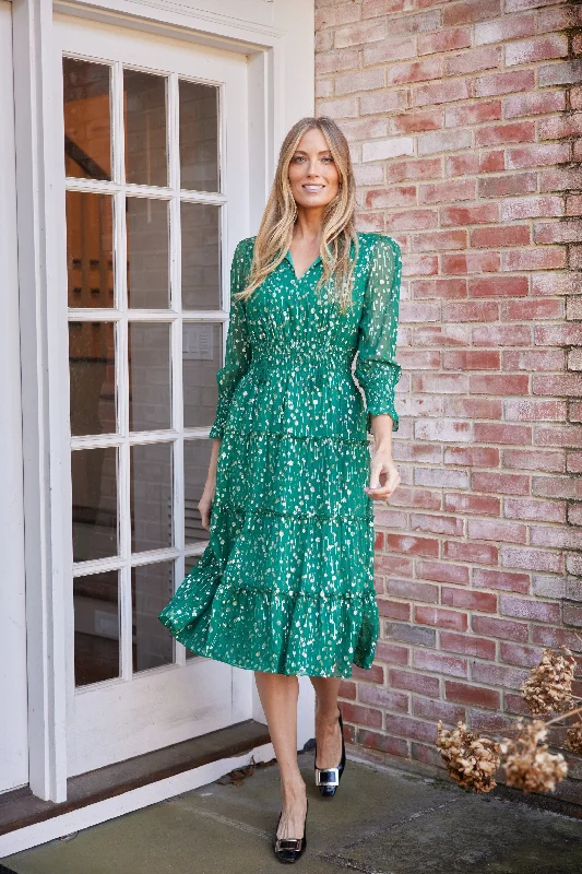 Sail To Sable Katelyn Dress - Hunter Green/Gold
