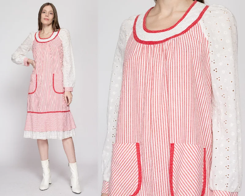 Sm-Med 70s Red & White Striped Peasant Dress