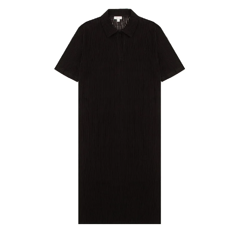 Sunspel Womens Lace Mesh Polo Dress Black
