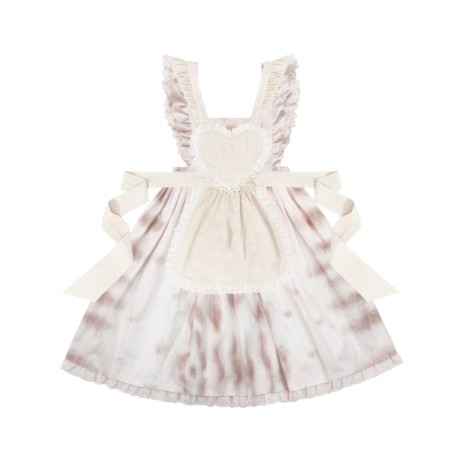 cream orange cat pattern salopette+apricot apron