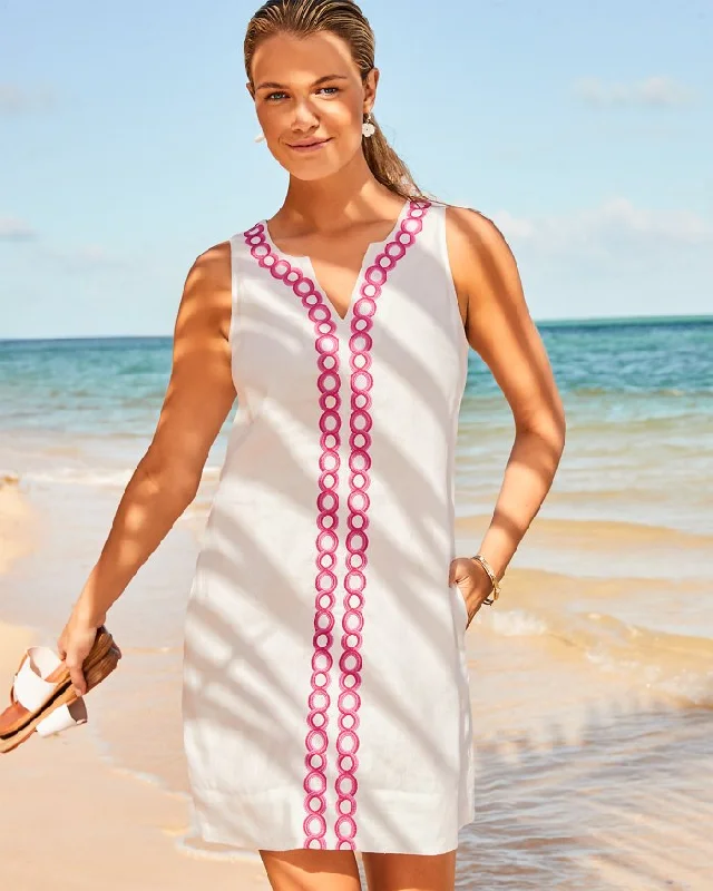 Tommy Bahama Women's Geo Embroidered Short Linen Dress - White