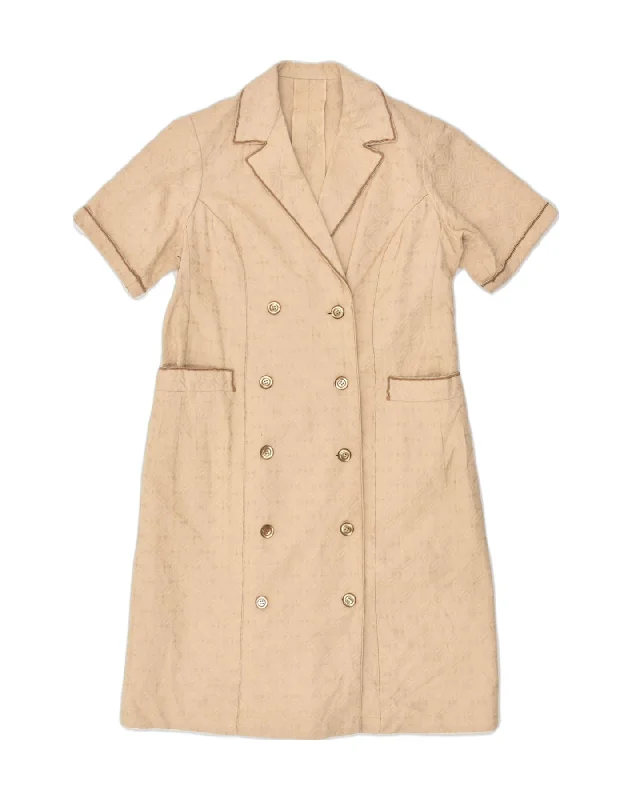 VINTAGE Womens Double Breasted Basic Dress UK14 Medium Beige