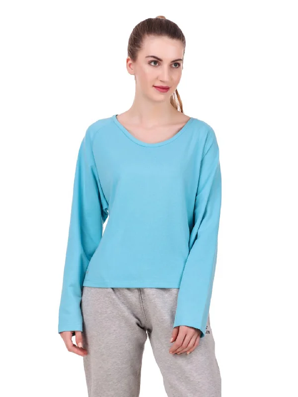 Alcis Women Blue Solid Round Neck T-shirt