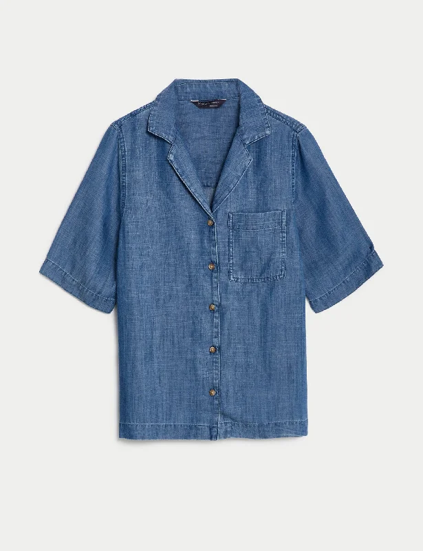 Pure Tencel™ Collared Shirt Plaid T-Shirt Polka Dot Checkered