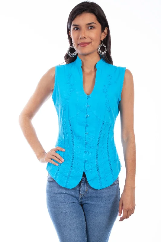 Scully Womens Turquoise 100% Cotton Soutache S/L Blouse