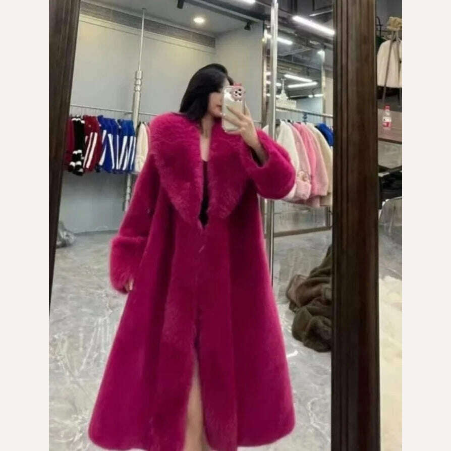 2023 Winter Fashion Fur Coat Women's High-End Luxury Mid-Length Fox Fur Collar Mink Fur Coats Warm Elegant Long Fur Jackets Vegan Leather Trench