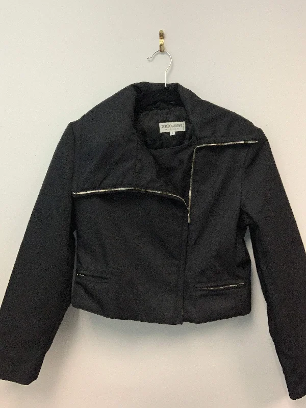 AUTHENTIC Giorgio Armani Size 6 Black Cropped Jacket Boat Neck Jacket Square Neck Jacket One-Shoulder Jacket