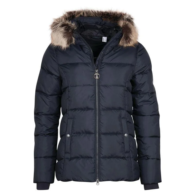 Barbour Midhurst Ladies Quilted Faux Fur Hood Jacket - Dark Navy Casual Denim Jacket