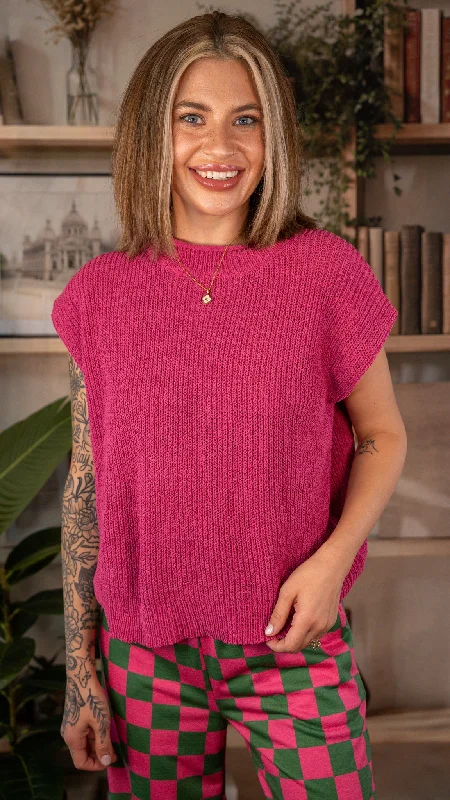 Cherrie Pink Knit Top Knit Woven Fleece