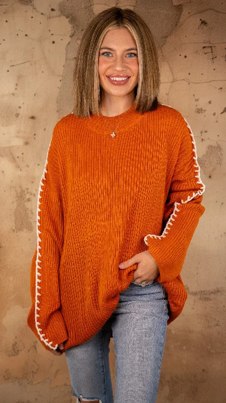 Fall-elujah Rust Oversized Top Solid Print Jacquard