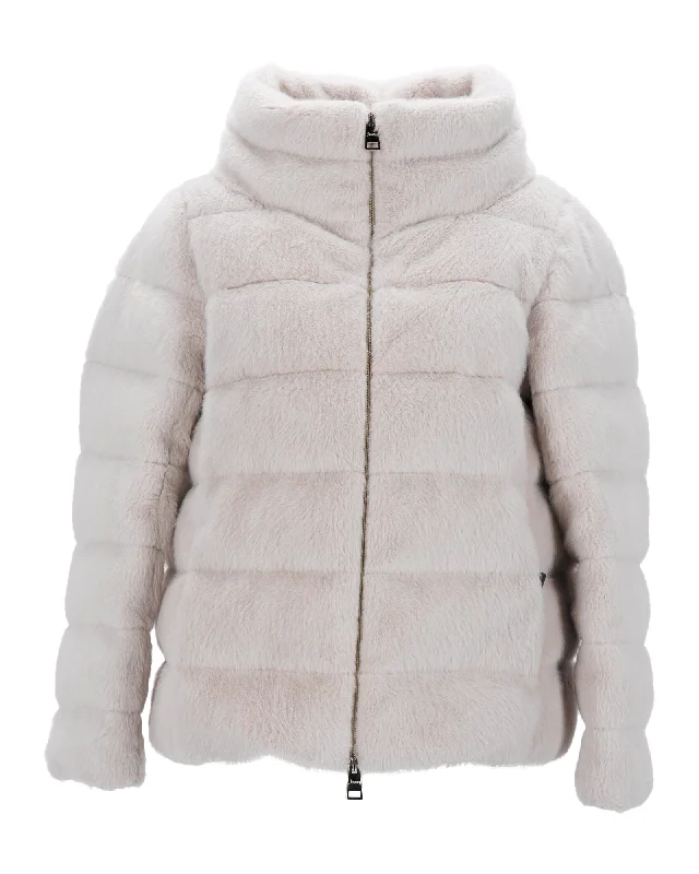 Herno Down Jacket in Ecru Faux Fur Polyester Fleece Jacket Down Jacket Feather Jacket