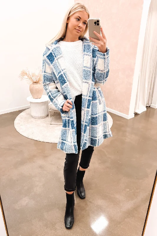 Kennedy Teddy Coat Blue Zippered Front Buttoned Front Snap Front
