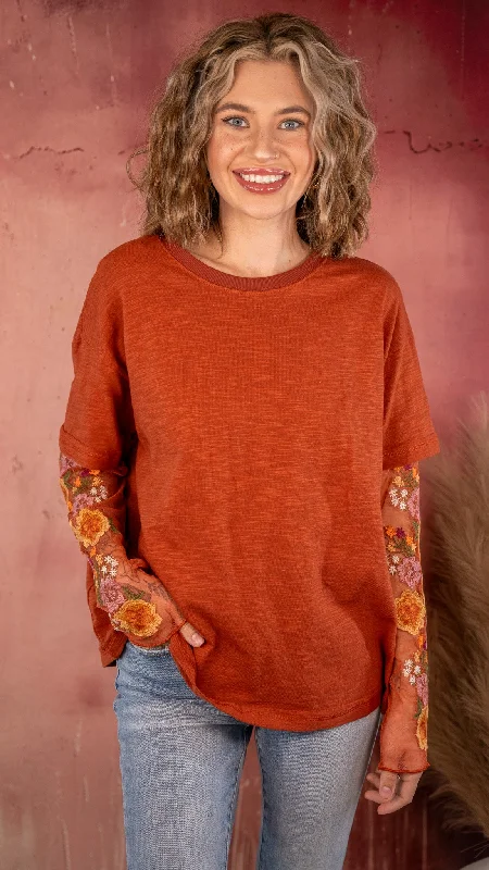 Lindsey Mesh Sleeve Top Three-Quarter Sleeve Elbow Sleeve Wrist Sleeve