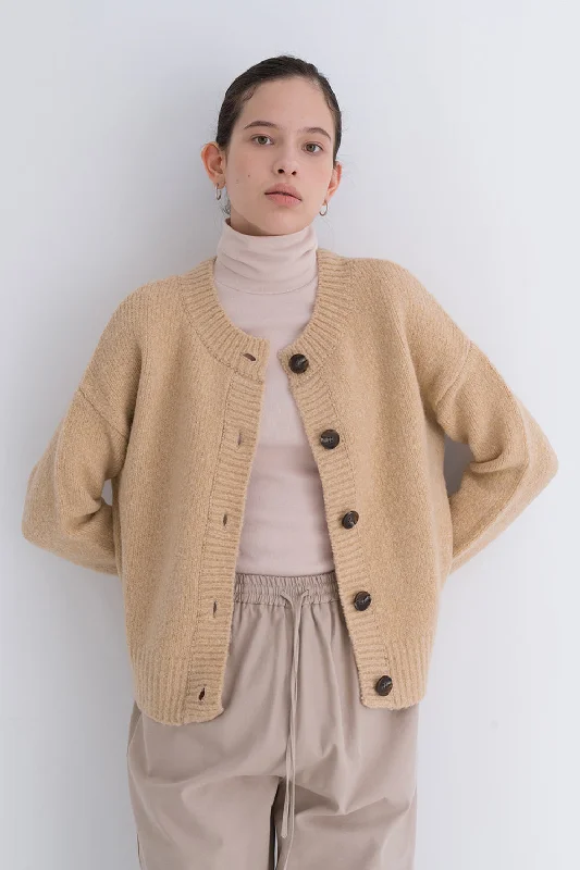 Yak Soft Cardigan Beige Denim Leather Suede