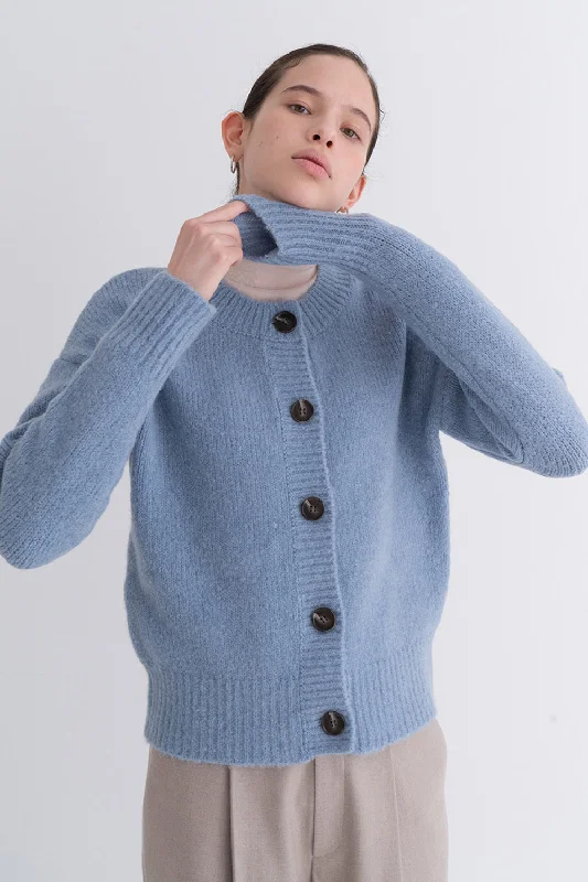 Yak Soft Cardigan Sky Blue Vent Hem Cuff
