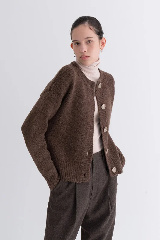 Yak Soft Cardigan Brown Shawl Collar Notch Collar Lapel Collar