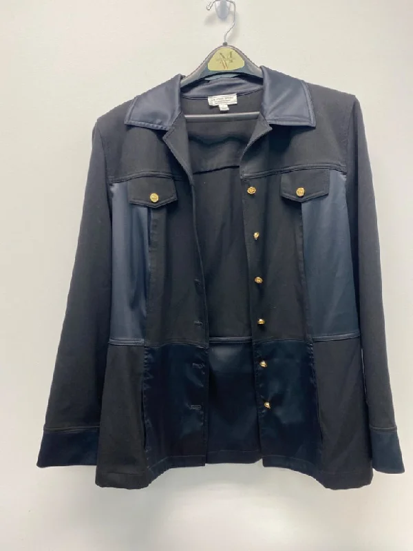 St. John Sport Size L Black Blazer Welt Pockets Slit Pockets Flap Pockets