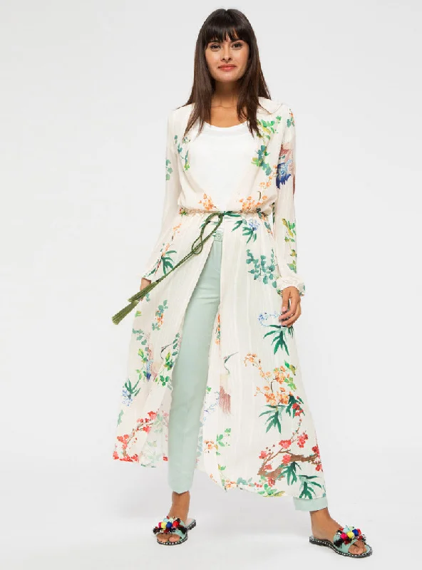 Floral Kimono with Tassel Belt Buttoned Toggled Snapped
