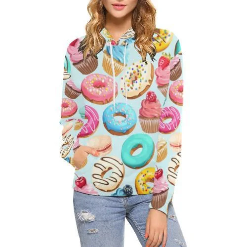 Dessert Cupcake Pattern Print Women Pullover Hoodie