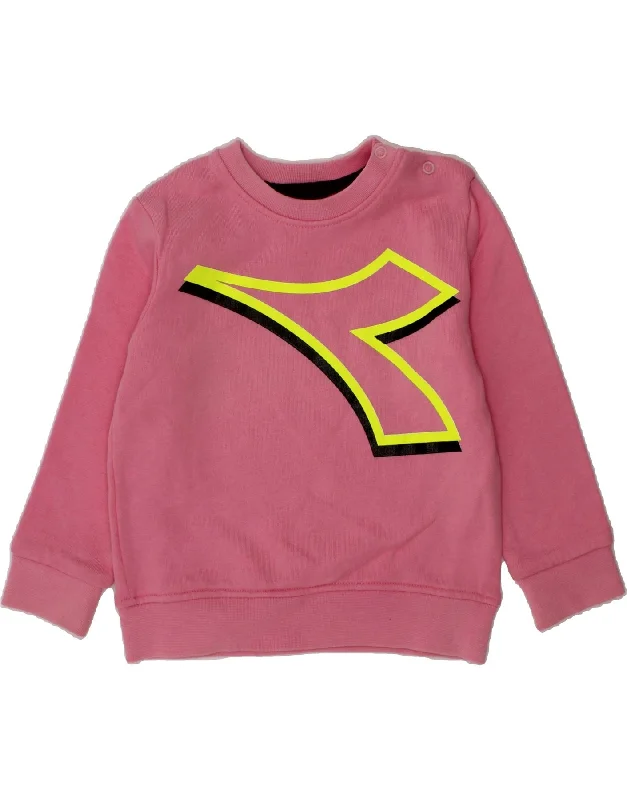 DIADORA Baby Girls Graphic Sweatshirt Jumper 18-24 Months Pink Cotton Hoodie with Hem Raw Edge Edgy Unfinished DIADORA Baby Girls Graphic Sweatshirt Jumper 18-24 Months Pink Cotton Hoodie with Hem Raw Edge Edgy Unfinished