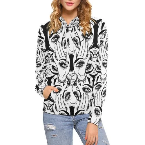 Evil Eye Hamsa Hand Pattern Print Women Pullover Hoodie Hoodie with Ribbed Cuffs Snug Fit Comfort Evil Eye Hamsa Hand Pattern Print Women Pullover Hoodie Hoodie with Ribbed Cuffs Snug Fit Comfort