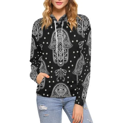 Evil Eye Hamsa Pattern Print Women Pullover Hoodie Hoodie with Logo Branding Identity