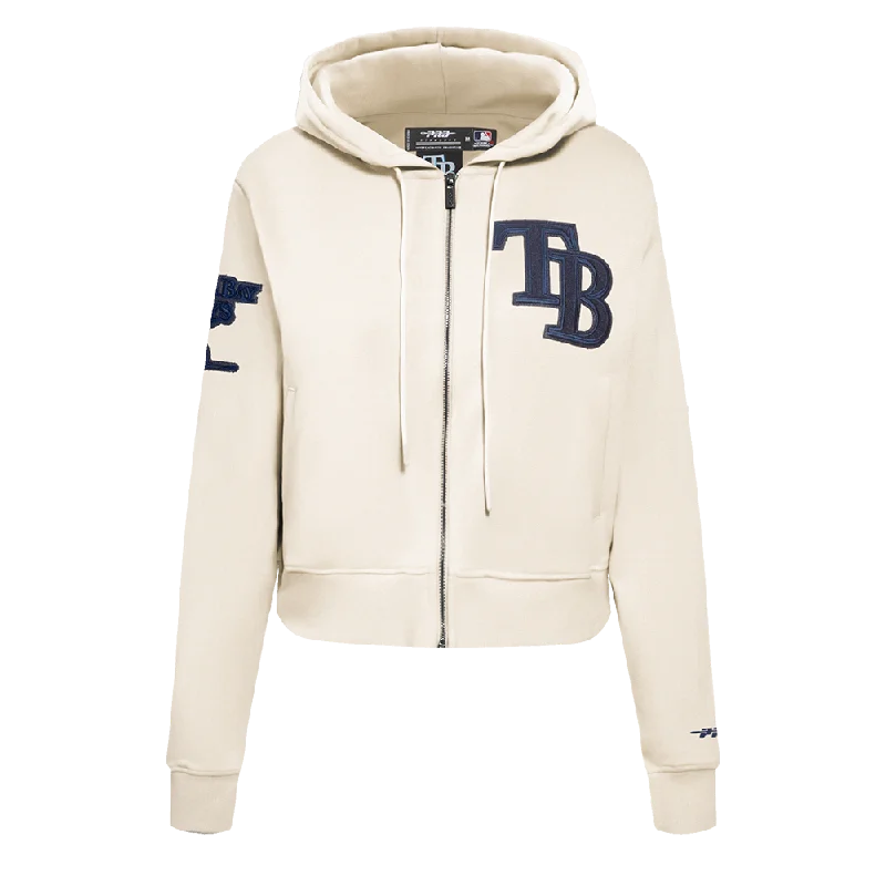 MLB TAMPA BAY RAYS TRIPLE TONAL WOMEN'S DK FZ HOODIE (EGGSHELL) Hoodie with Typography Text Message MLB TAMPA BAY RAYS TRIPLE TONAL WOMEN'S DK FZ HOODIE (EGGSHELL) Hoodie with Typography Text Message