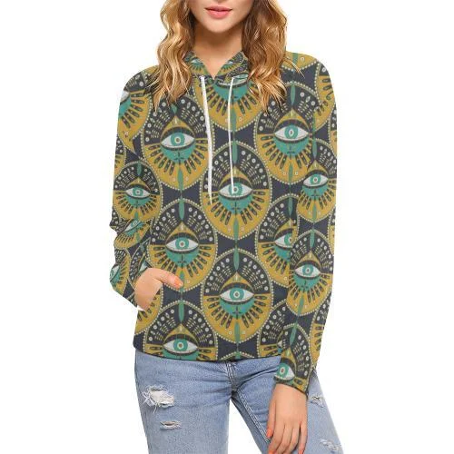Pattern Print Evil Eye Women Pullover Hoodie Hoodie with Hem Contrast Bold Stylish