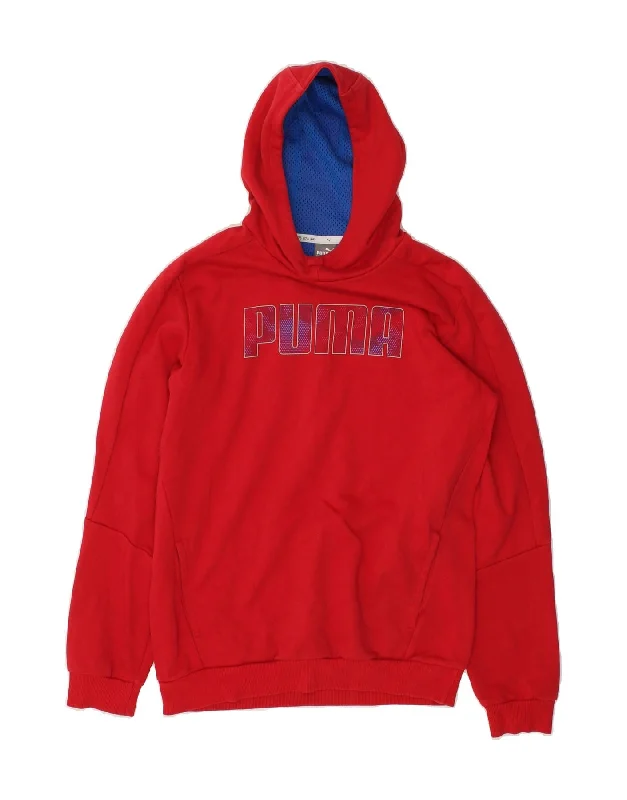 PUMA Boys Graphic Hoodie Jumper 15-16 Years Red Cotton