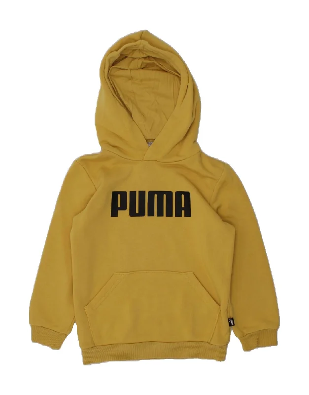 PUMA Boys Graphic Hoodie Jumper 4-5 Years Yellow Cotton Hoodie with Embroidery Detailed Premium PUMA Boys Graphic Hoodie Jumper 4-5 Years Yellow Cotton Hoodie with Embroidery Detailed Premium