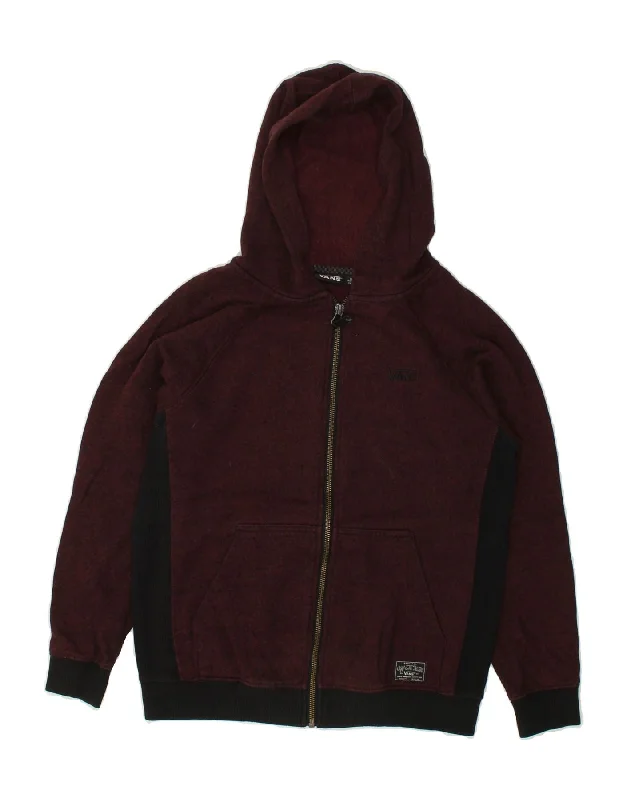 VANS Boys Zip Hoodie Sweater 10-11 Years Medium Burgundy Colourblock