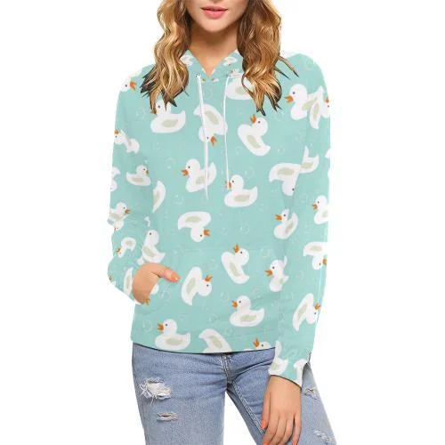 White Rubber Duck Pattern Print Women Pullover Hoodie Hoodie with Fur Luxurious Winter