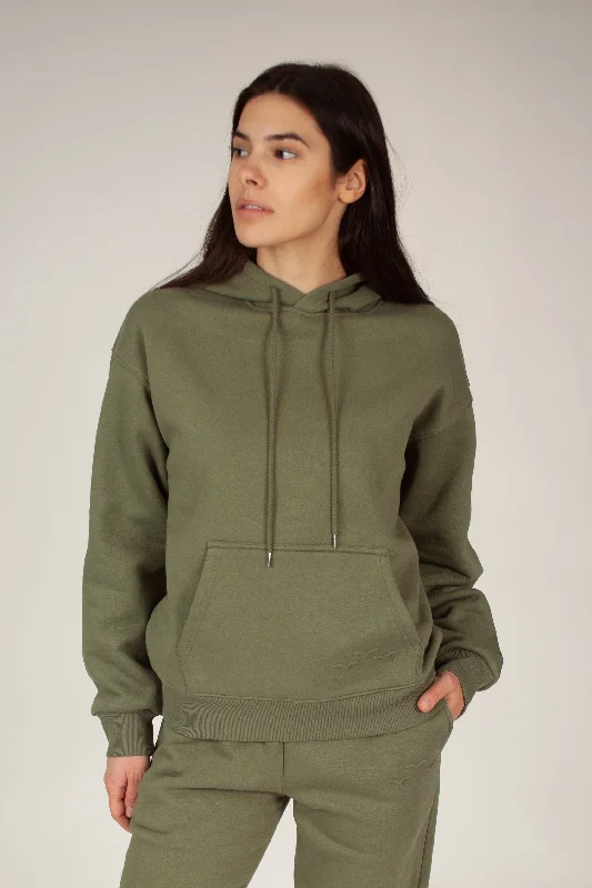Chlo Relaxed Fit Hoodie In olive Hoodie with Full-Zip Functional Layering