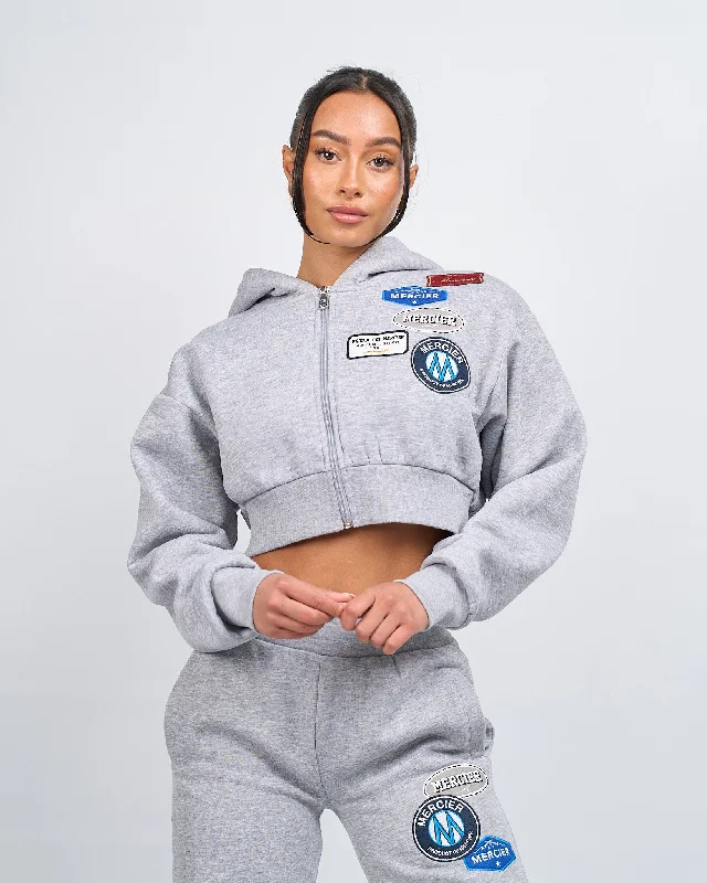 Women's Grey Marl OG Badge Crop Zip Hoodie Hoodie with Zipper Versatile Modern
