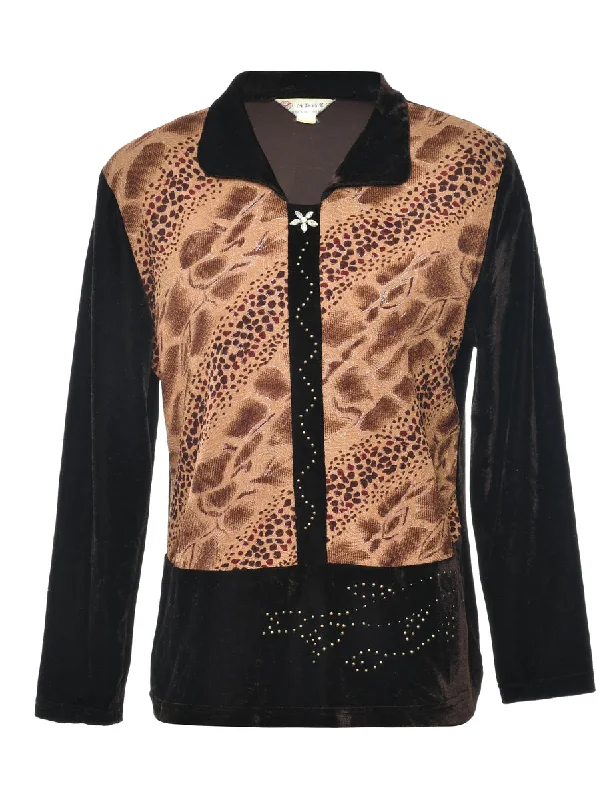 Animal Print Evening Top - L Feminine Peplum Top